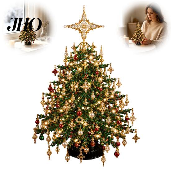 Handcrafted Home Holiday Decor DIY Beaded Christmas Tree Kit, Faux Crystal Craft Set Season Crafting Supplies for Adults Beginners, Handmade