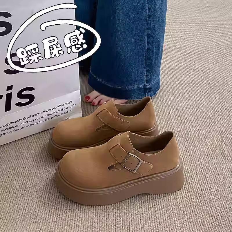 Leather women's 2 new autumn small man height increase casual single shoes one foot