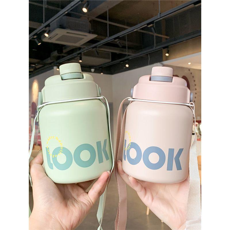 Large Capacity Vacuum Cup for Women 2025 New Arrival Good-looking Water Cup Student Kettle Oblique Strap Straw Big Belly Cup