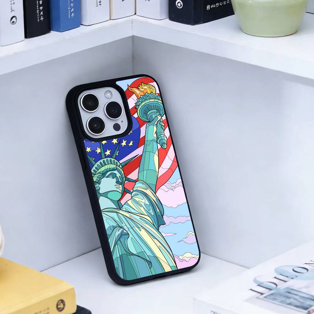 Statue Liberty America USA Flag Phone Case For iPhone 14,16,15,13,17,12,Plus,Pro,Max Magnetic For Magsafe Frosted Cover