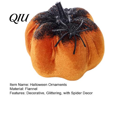 Retro Pumpkin Ornament Halloween Spider Ornaments, Spooky Tabletop Decoration, Holiday Showcase Decorations Glittering for Home Party Fall Decor Theme