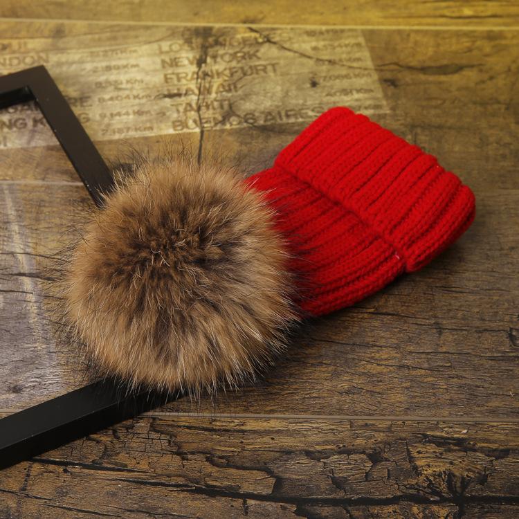 Factory Wholesale Winter New Large Custom Hat Real Fur Knit Double Pom Pom Hat красный