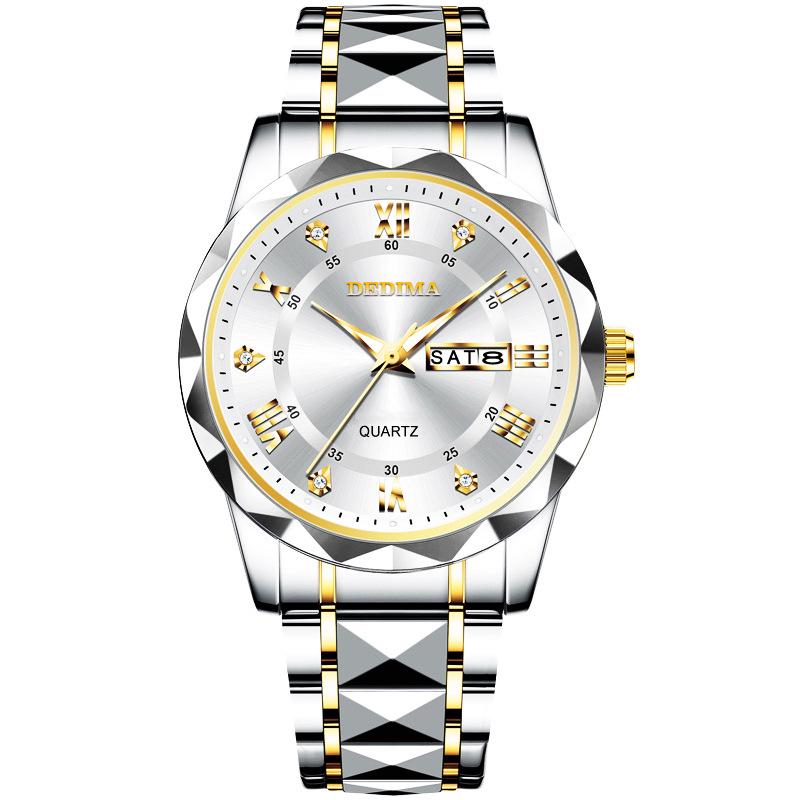 Men's Waterproof Luminous Quartz Watch with Leather Strap & Steel Band