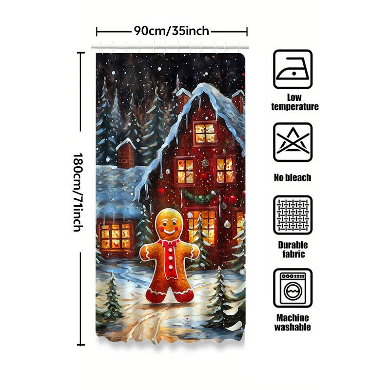 Tuniu Charming Gingerbread House Shower Curtain Festive Holiday Decor Cozy Winter Forest Bathroom Set Cute Christmas Village Bac
