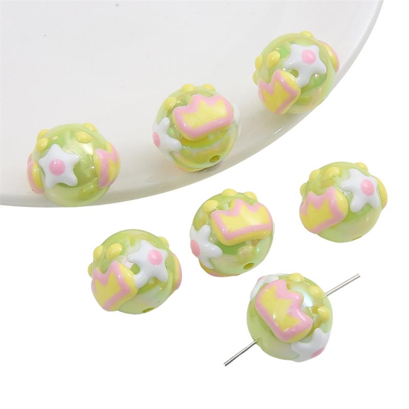 Hand-drawn Acrylic Beads Cute 16mm Spacer Charms for Keychain Jewelry DIY