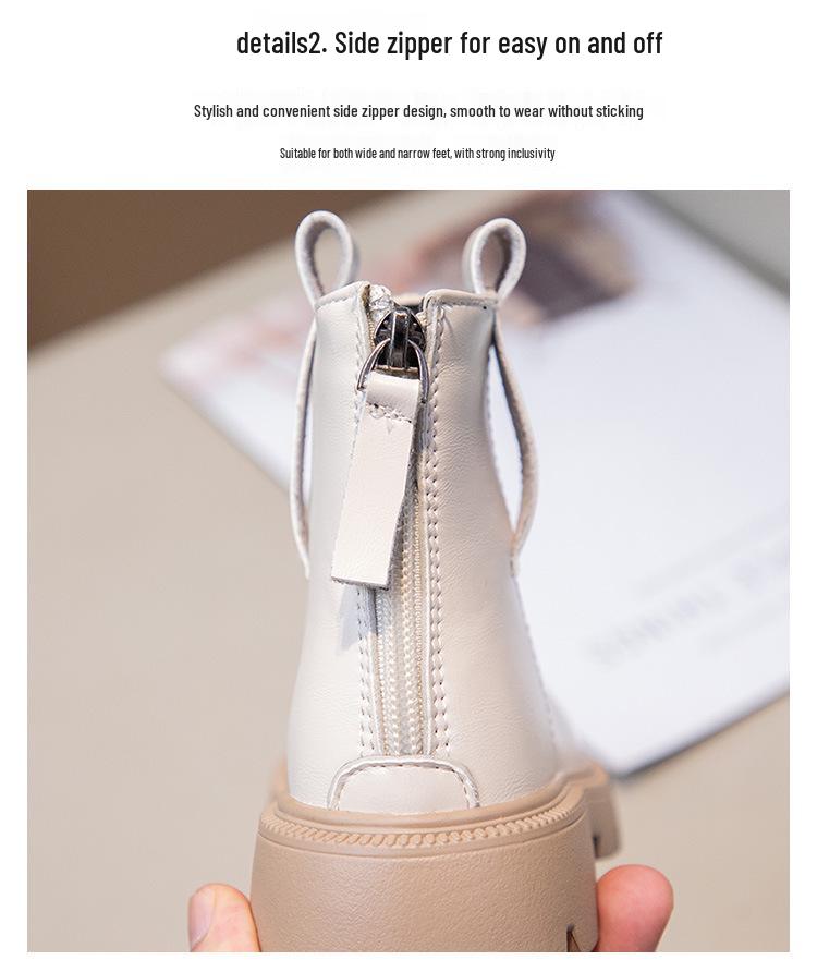 2025 Girls' Ankle Martin Boots: Autumn/Winter Fashionable, Versatile Leather & Cotton Boots for Kids