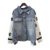 Autumn and winter new splicing denim sweater jacket design sense loose casual knitted cardigan women