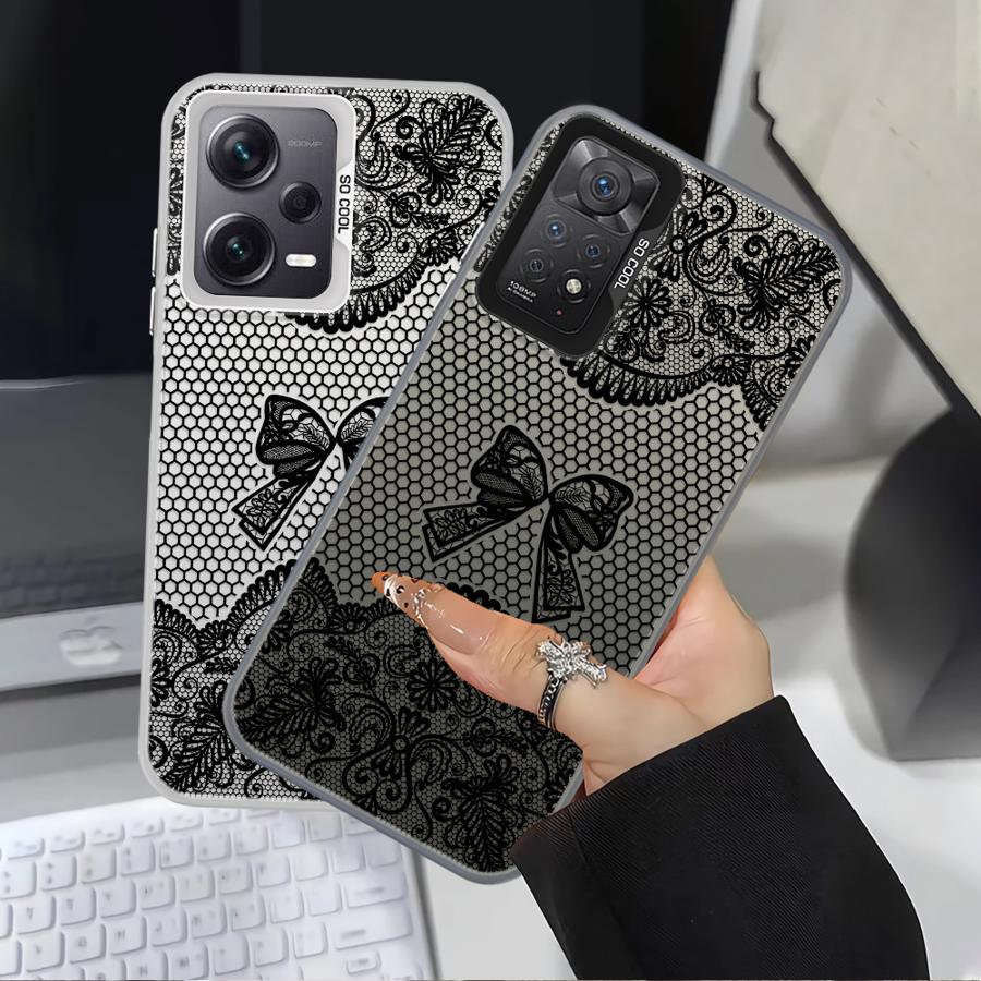 Design Sense Schwarze Spitze Hülle für Xiaomi Redmi Note 9 10 K60 12C A5 10C 13C 9C 9T 14C A1 A2 Plus Rückseite Handyhülle