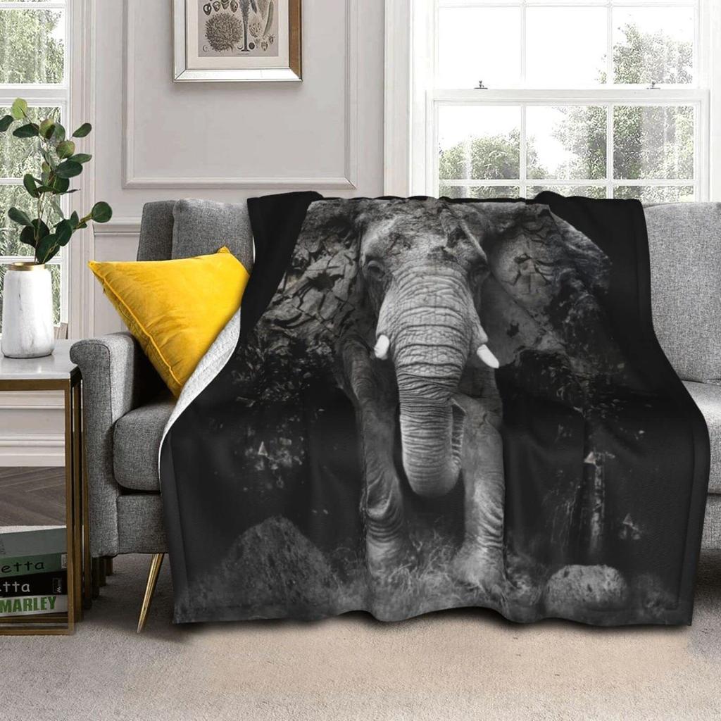 Elephant Print Flannel Blanket Sofa Bedroom Decorative Blanket Office Lunch Break Blanket