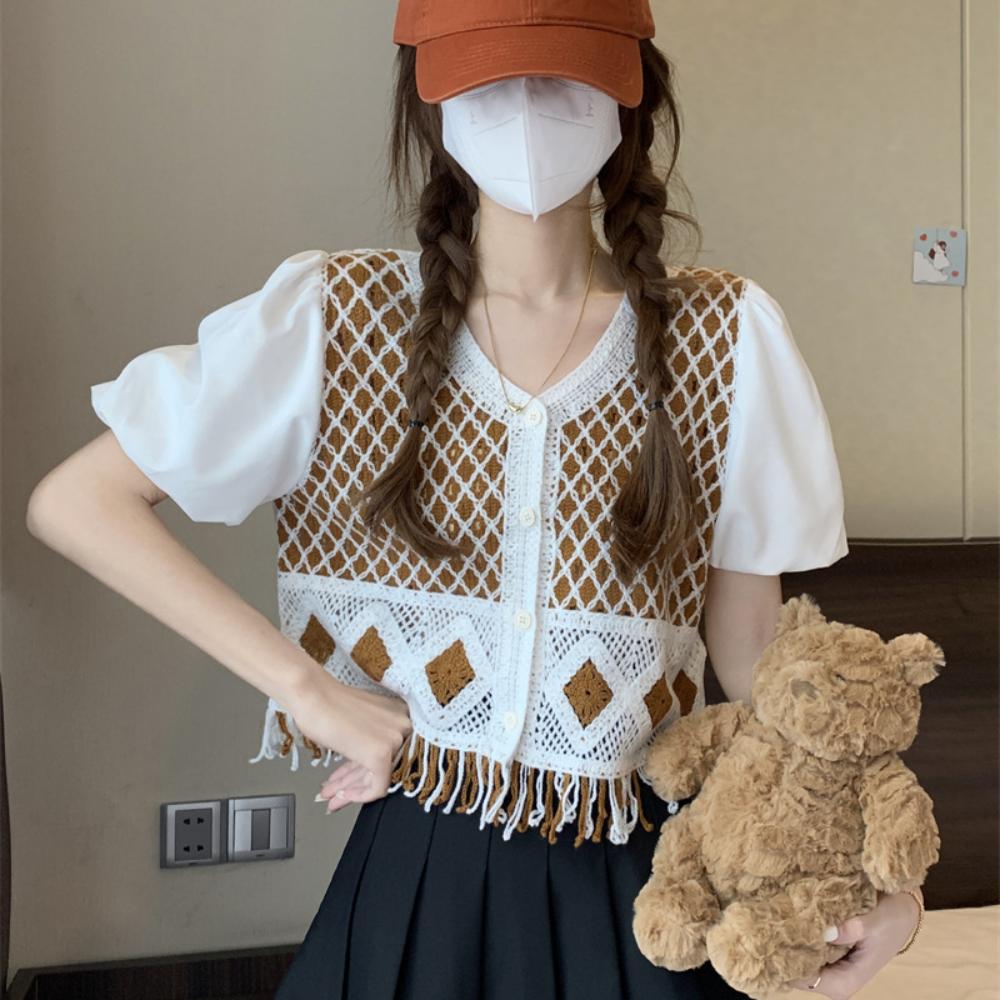 

Lattice Crochet Knit Vest Waistcoat Ethnic Style Hollow Knit Vest Cardigan Sweet Summer
