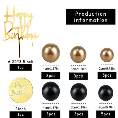 24 Stück Mann Schwarz Gold Kugel Happy Birthday Kuchenaufsatz Dekorationen für Schwarze Boho Hochzeit Jungen Geburtstagsfeier Babyparty Zubehör