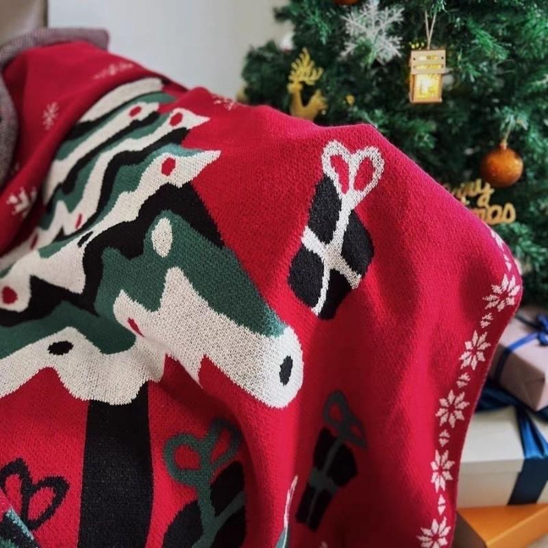 Christmas Tree Knitted Blanket Winter Thick Sofa Bed Throw Home Decor
