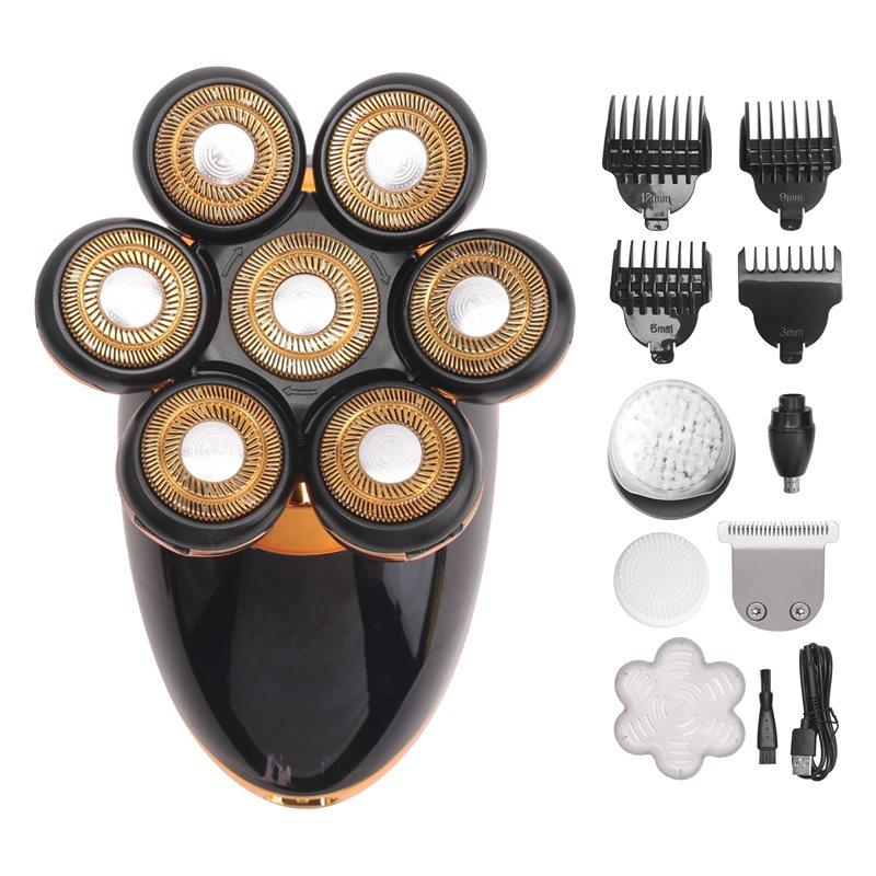 

A78E-Подарок для мужчин Электробритва с 7 головками USB Перезаряжаемые лезвия из нержавеющей стали для быстрого бритья мужчин Триммер для бороды и волос Silv золотой