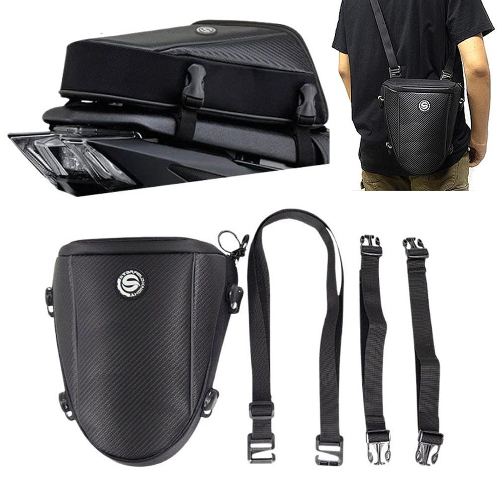 Universal Black Motorcycle Bag Rear Seat Bag Tail Pack Multifunctional Crossbody Bag Riding Gears With Outdoor Raincover