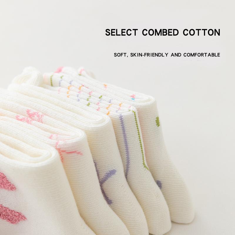5/3Pairs Sweet Kids Girls Socks bow ties Selected Combed Cotton Solid Breathable Comfortable Mid-calf Children's Socks For Girls