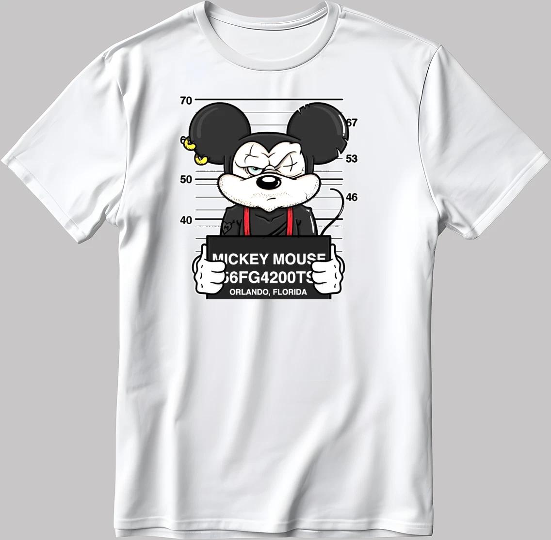 Mickey Mouse Mugshot, Short Sleeve White-Black Men s / Women s T Shirt K409 XL