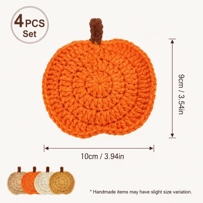Xiaomi 4PCS Crochet Pumpkin Coasters, Halloween Fall Table Decor Knit Cup Mats for Coffee Mugs