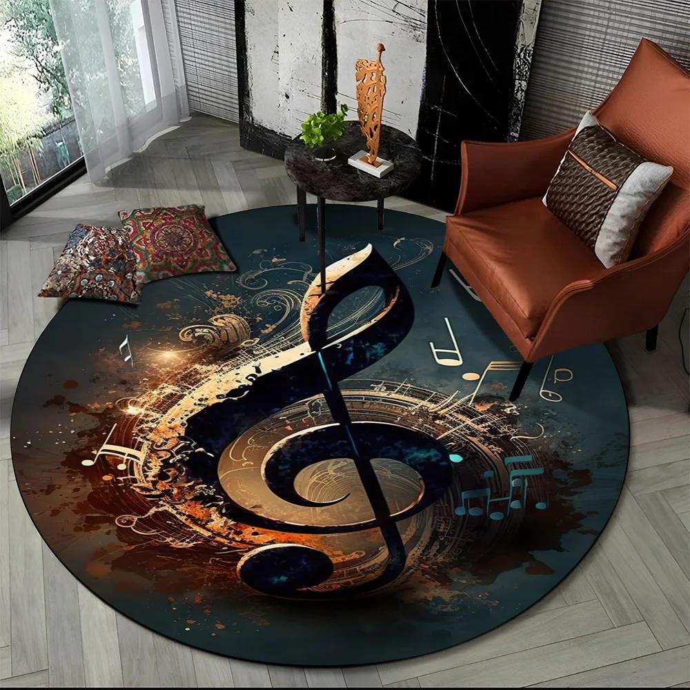 Colorful Musical Note Music Score Cartoon Round Carpet Rug for Living Room Bedroom Kids Playroom Decor,Pet Area Rug Non-slip Mat