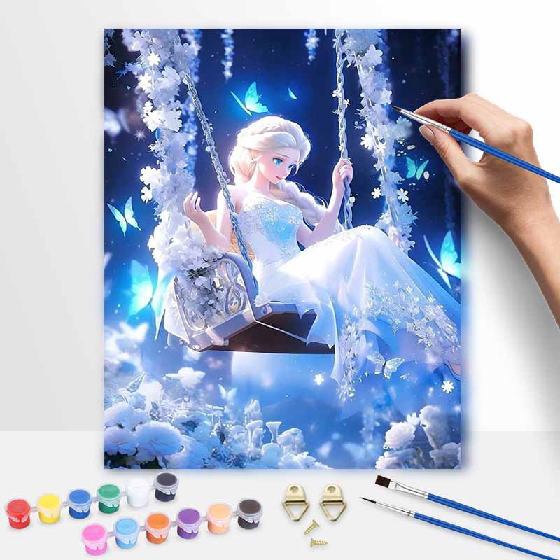 Disney Elsa Butterfly Digital Oil Painting Diy Coloring Handpainted Home Decoration Gift Wall Art Canvas Craft for Adult Bedroom Decor