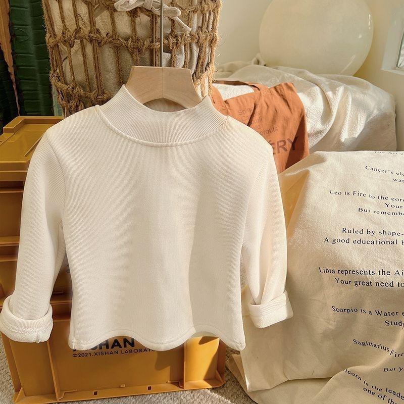 Children's Velvet Semi-turtleneck Bottoming Sweater Autumn and Winter Korean Baby Integrated Velvet Inner Top Tide