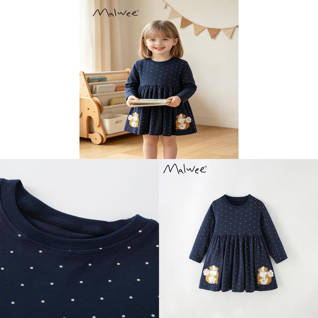 Girls Cotton Princess Dress With Cartoon Elements For Daily Wear