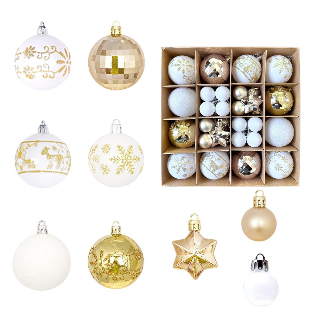 44pcs Christmas Tree Ornament Plastic Ball Decorations For DIY Crafts And Painted Designed Boxes Pendant
