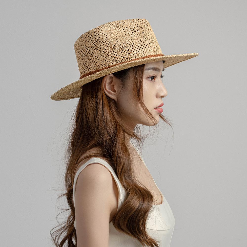 Spring and Summer New Fashion Casual Woven Belt Decorative Hand-woven Raffia Wide-brimmed Jazz Hat Outdoor Sunshade Straw Hat
