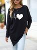 Women's Oversize Long-Sleeve Spring/Fall Asymmetrical Hem T-Shirt Fashion Printed Logn Sleeve Top