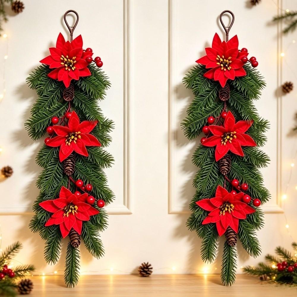 Plastic Artificial Christmas Wreath Lifelike Christmas Wreath Ornaments Table Decor