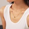 Retro Three-Color Glass Stone Pendant Collarbone Chain Women'S Light Luxury Niche Stacked Wearing Wind Titanium Steel Plated 18K Gold Jewelry