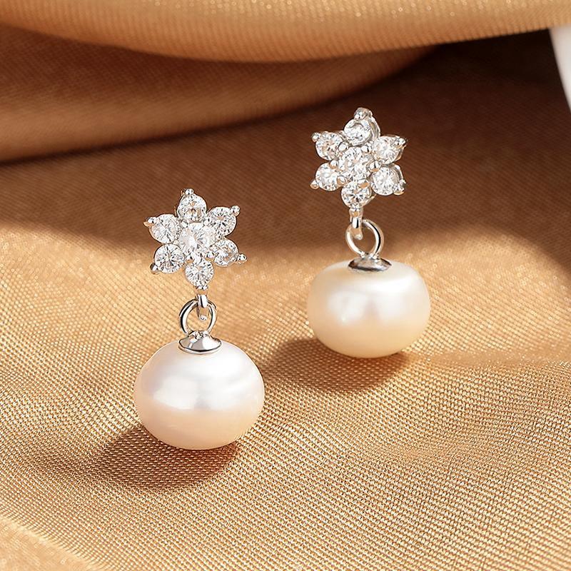 Fashion Temperament Snowflake Earrings For Women, Japan And Korea Short Freshwater Earrings, Meilong Silver Jewelry Customization