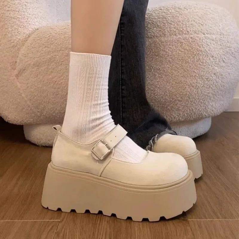 Fashion Ladies Shoes 2025 Fashion Buckle Strap Women's High Heels Shallow Solid Wedges Shoes Women New Round Toe Platform Heels Zapatos