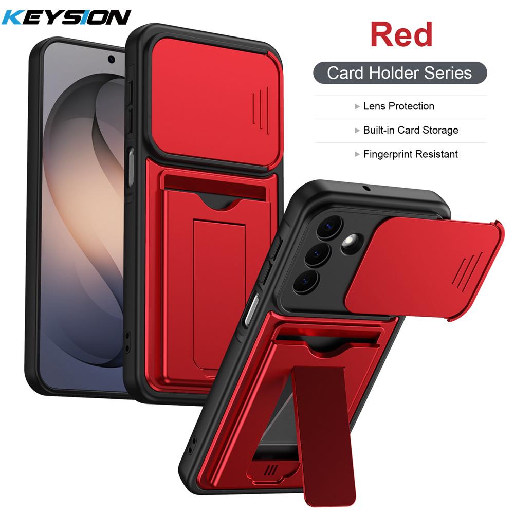 KEYSION Card Holder Bag Phone Case for Samsung S26 Ultra 5G Slide Camera Protection Kickstand Shockproof Cover for Galaxy S26+5G