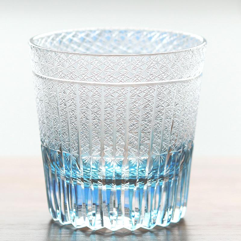 Sky Blue Edo Kiriko Japanese Style Whiskey Glass Tumbler 11 Oz Old Fashioned Glasses Sky Blue Hand Carved In Gift Box