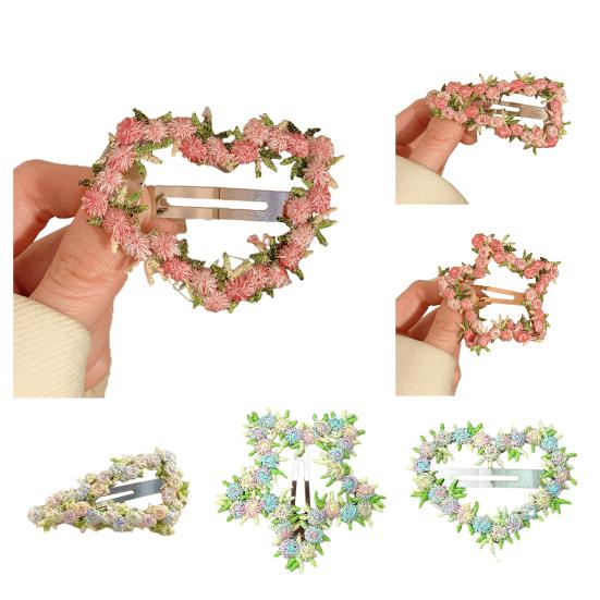 Hairpin Crocheted Pink Flower Decor Star Heart Design Firm Non-Slip Clip Bangs Side Hair Clip Party Hair Accessories