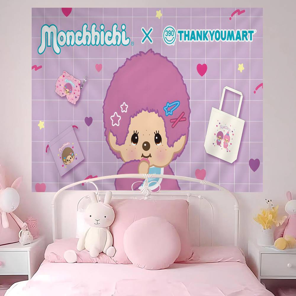 Cartoon MMMonchhichis Anime Hippie Wall Hanging Tapestries Bohemian Wall Tapestries Mandala INS Home Decor