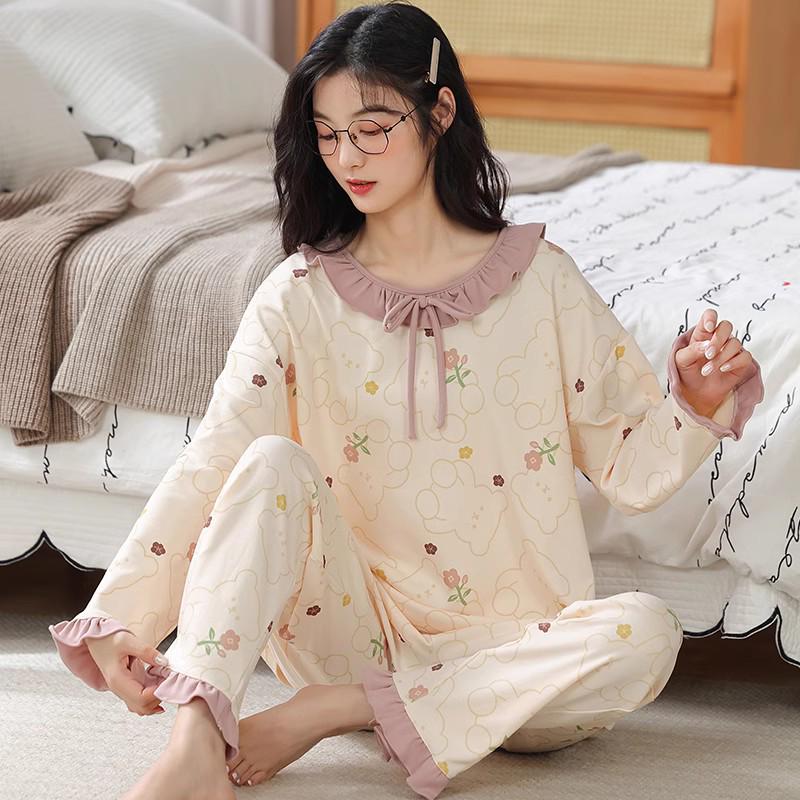 Pure Cotton Women's Sweet Style Long Sleeve Pajama Set - New for Spring, Summer, Autumn 2025.