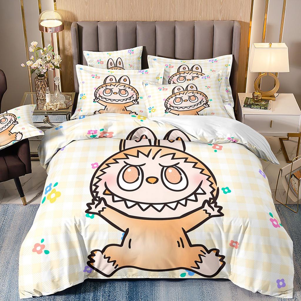 Cartoon Cute Labub 3D Printed Quilt Cover Three-Piece Set Student Dormitory Bedding Four-Piece Set