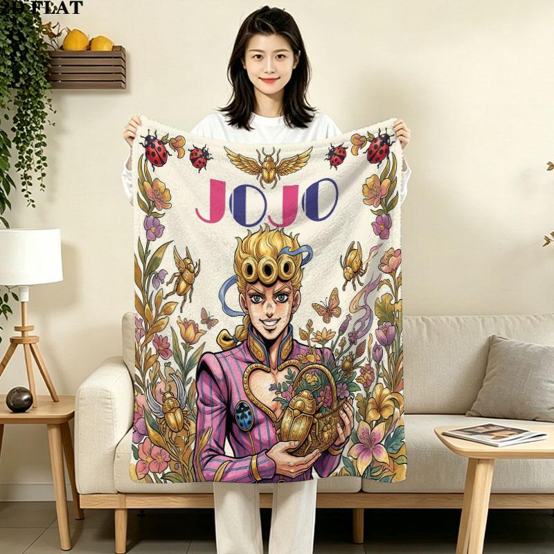 1PC Jojos Bizarre Adventure Patterned Flannel Blanket Suitable For All Seasons For Home Decor Warmth And Comfort Gifts Holiday Present