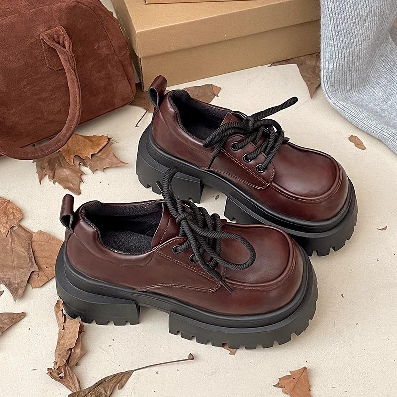 Small Leather Shoes Women's Spring and Autumn New British Style Retro Explosion Black Versatile Muffin Heightening Jk Shoes Platform Loafers