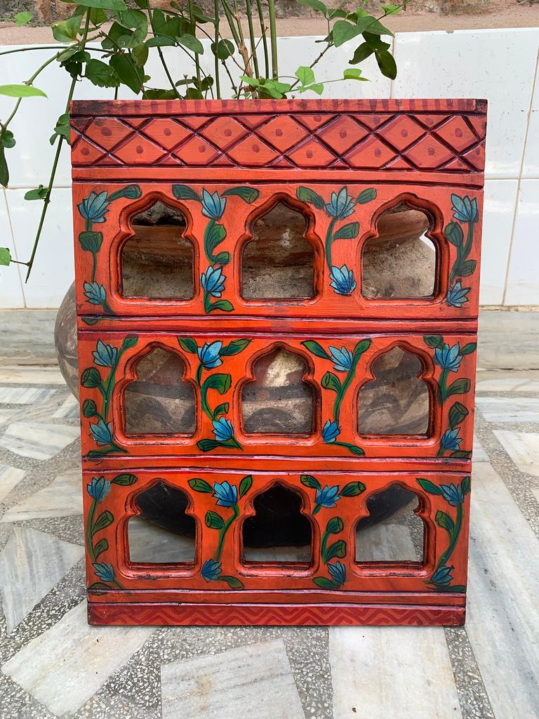 Hand Painted Wooden Jharokha Frame: Antique Indian Wall Decor