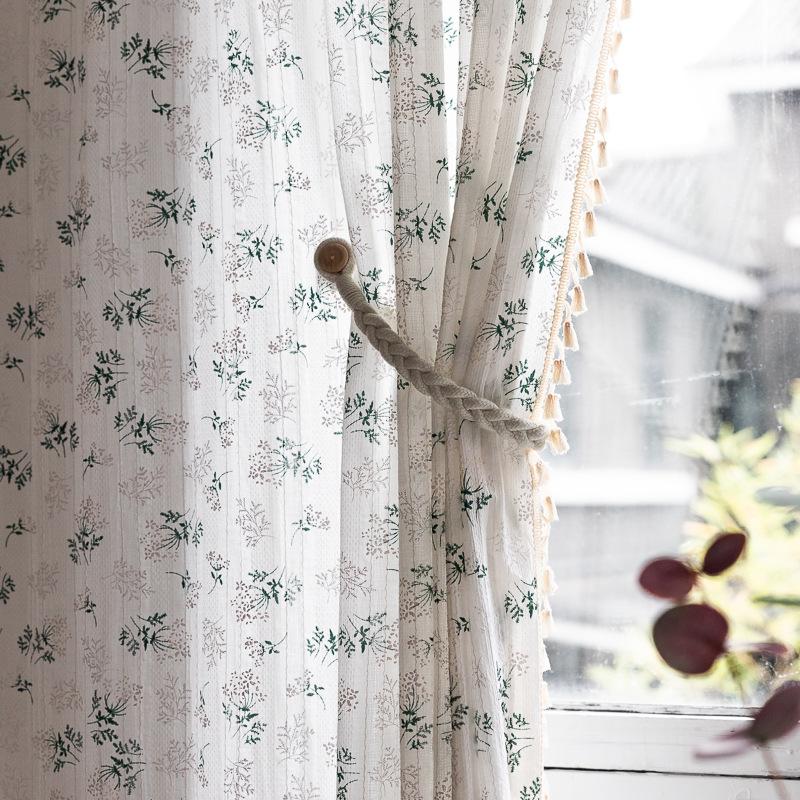 Curtains Finished Lilac Lace Hollow Cotton Printed Tassel Floating Curtains Small Windows Kitchen Balcony Blackout Curtains