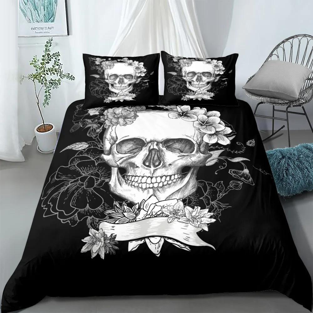 Hand-Painted Crow Skull Bedding Single Double Large King Large Quilt Set Three-Piece Set