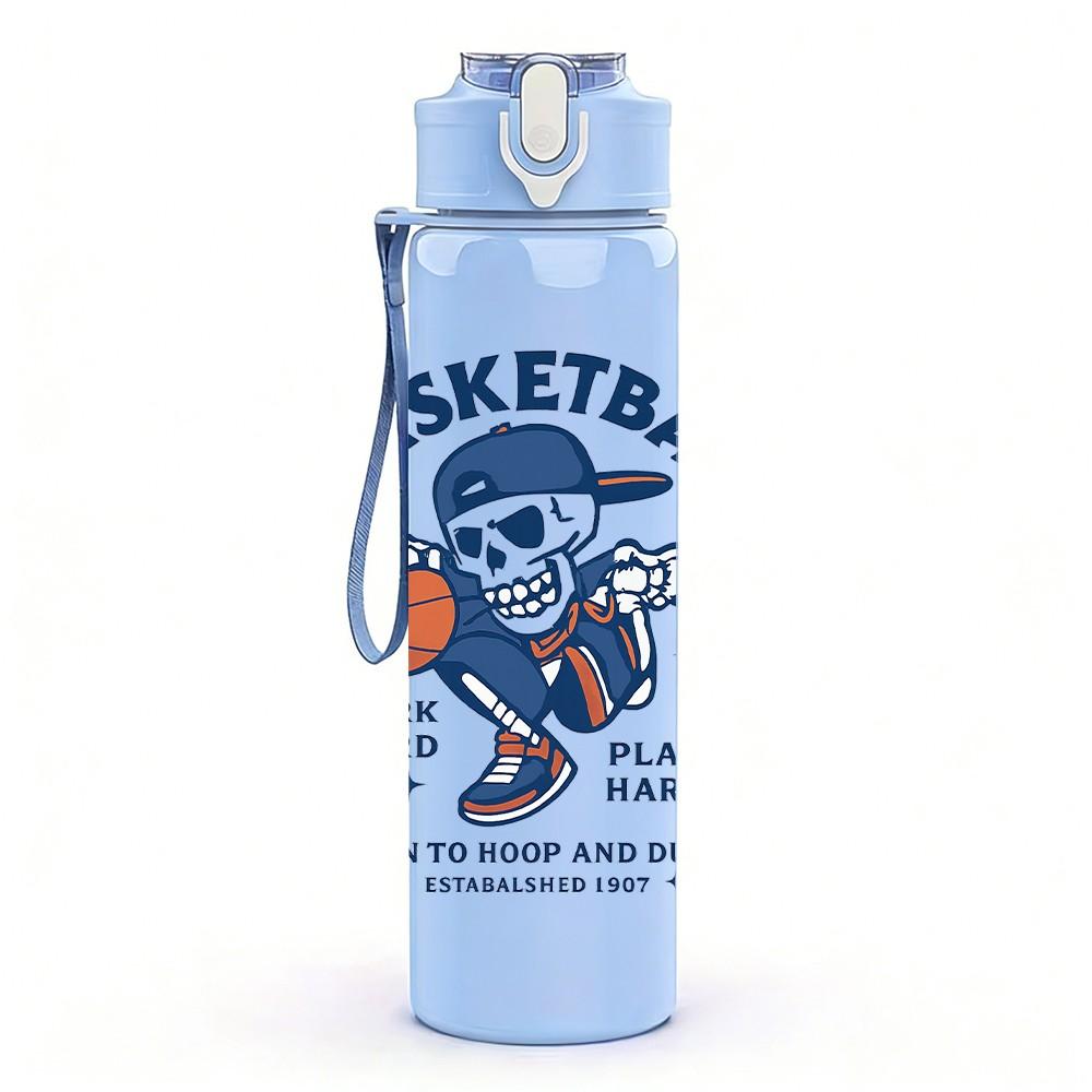 1PC Basketball Player Cartoon 750ml Color Plastic Sports Water Bottle Leakproof Flip Straw Lid Suitable for Sports Office Home Use
