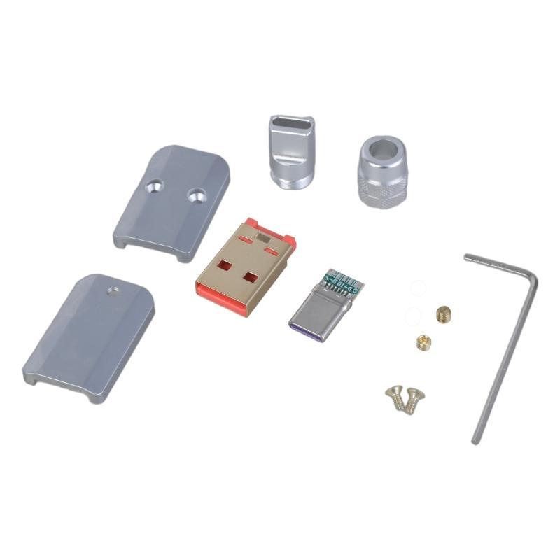

USB DIY Kit Screw Fixing Type C Male Plug Connector Aluminum Alloy Housing Shell for 6.0mm Diameter Cable Repair срібний