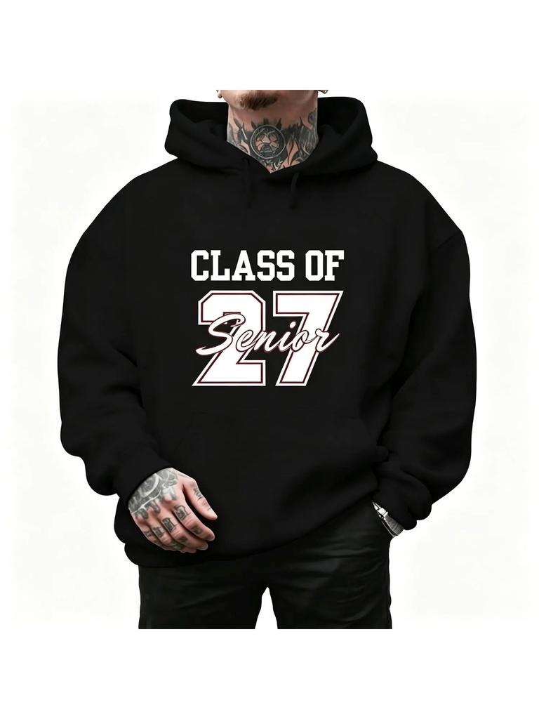 Unisex Fall Autumn Retro Vintage Class of '27 Senior Graduation Graphic Print Hoodie Casual Long Sleeve Pullover Top for Daily Wea