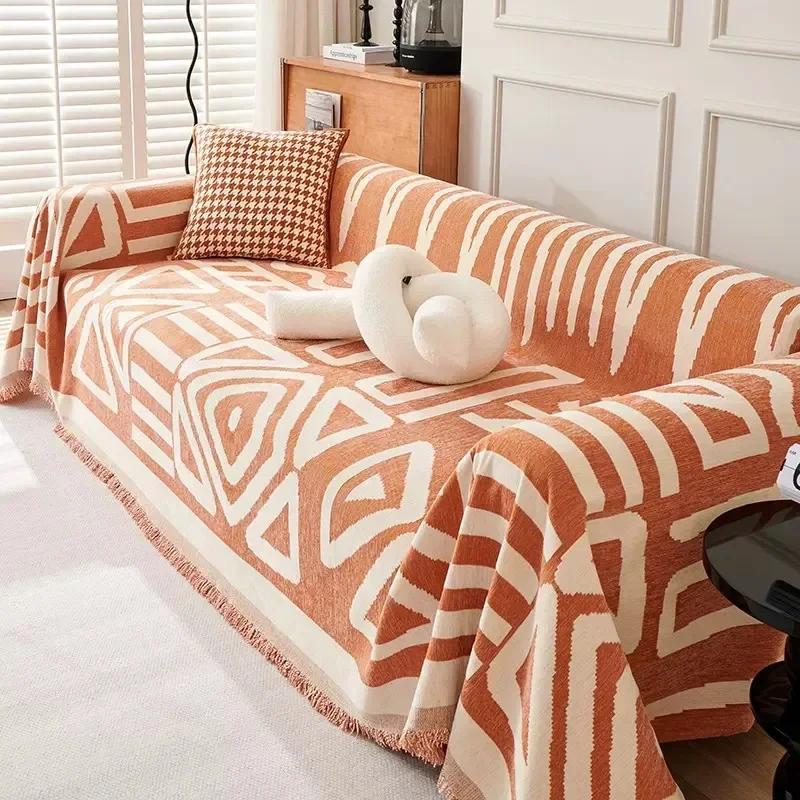 Ins Style Tassel Cloth Sofa Blanket Chenille Four Seasons Universal Throw Blanket Full Cover Furniture Dust Cover Couch Towel