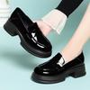 5cm Comfortable Thick Bottom Med Square Heels Chunky Platform Shoes 2025 Spring Bright Leather Loafers Black for Office Mom