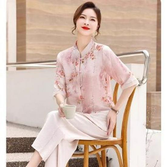 Stylish Summer Two-Piece Set: Casual T-Shirt & Wide Leg Pants for Middle-Aged Women