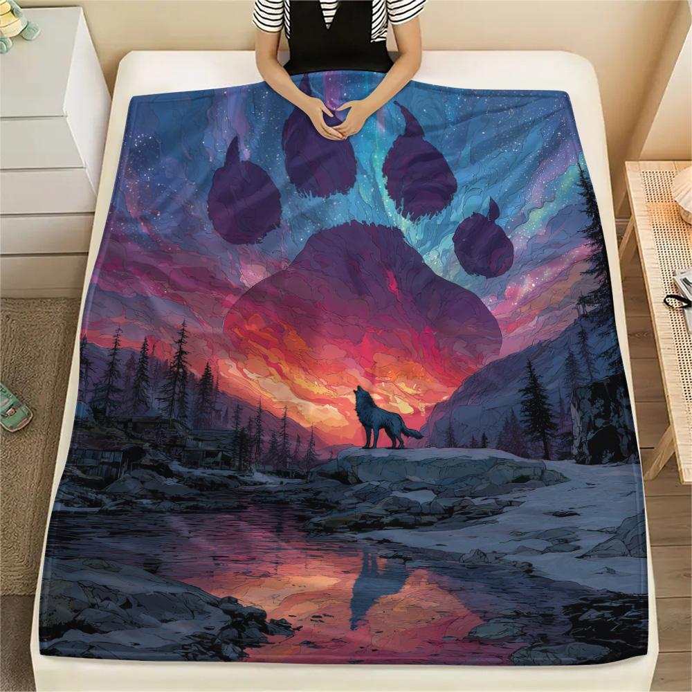 

Bear Paw Wolf Print Flannel Blanket, High quality Comfortable for All Seasons, Home Decor, Warmth and Comfort 80cm x 120cm